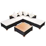 vidaXL Loungeset met Kussens 6-delig Tuinset Tuin Meubelset Lounge Tuinmeubelset Set Meubel Tuinmeubel Sets Meubelsets Poly Rattan Zwart