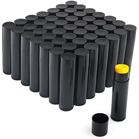 50 Pcs 5.5g Twist-up Lip Balm Tubes,Empty Plastic Lip Gloss Balm Containers Rotatable Deodorant Containers for DIY Homemade Lipsticks, Chapsticks and Homemade Solid Perfume,Black Cover