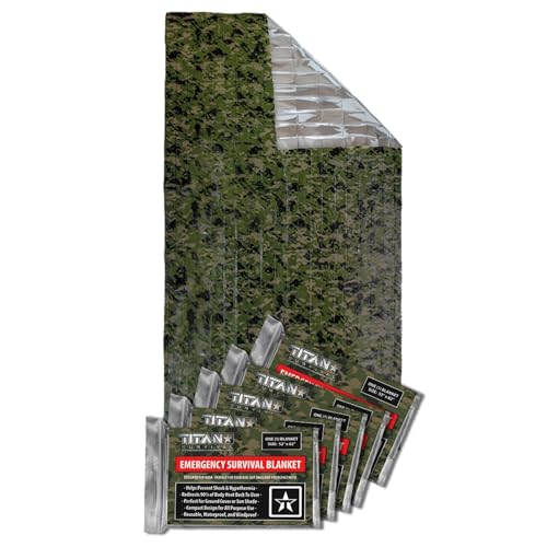 TITAN Survival Mylar Survival Blankets 5 Pack 52” x 82” - 90% Heat Retention & Waterproof Design - Emergency Blanket Cold Weather Protection & Survival Kits - Durable Space Blanket for Outdoor Use