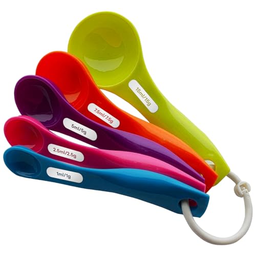NPOW Measuring Spoons Set- Tablespoon Measuring Spoon, Flour Scoop, Spice Spoon, Plastic Scoop, Mini Spoons, Reusable Teaspoon Measuring Spoons Scoops for Powder, 1g-15ml (5pcs)