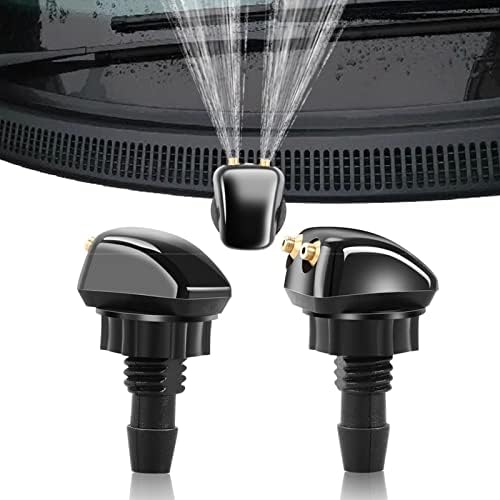 2-Pack Front Windshield Washer Nozzles - Double Hole Straight Column Spray, Universal Fit For Most Cars (Black) - View #2