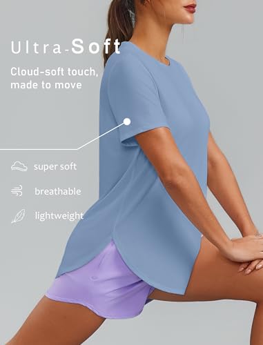 Image of PINSPARK Workout Tops for Women Short Sleeve Athletic Shirts UPF 50+ Quick Dry Running Outfits for Exercise Gym Hiking S-3XL