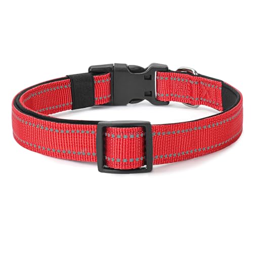 Image of Reflective Dog Collar, Adjustable Nylon for Puppy, Red XS
