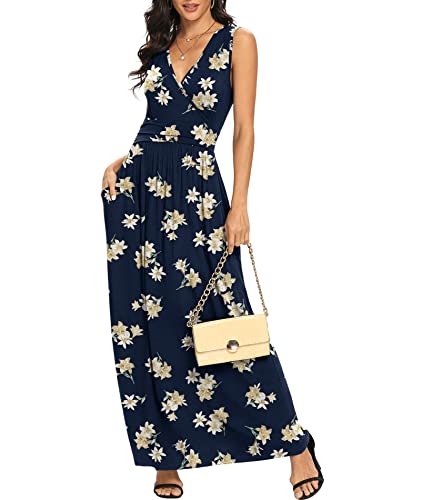 Image of LILBETTER Women Sleeveless Deep V Neck Loose Plain Long Maxi Casual Dress