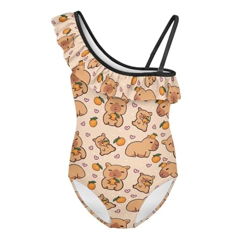 Image of Girls One Piece Swimsuit Ruffled Halter Bathing Suit with Adjustable Strap Beach Sport Swimwear for 3-14 Years