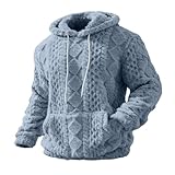 Sudadera con capucha de forro polar para hombre, manga larga, sherpa, para otoño e invierno, cálida, texturizada, suave, suave, lisa, con cordón y bolsillo, azul, M