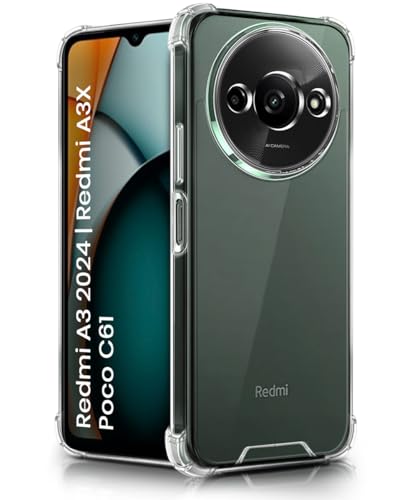 Image of WOW IMAGINE Ultra-Hybrid Crystal Clear Back Case for Redmi A3 2024 | Redmi A3X | Poco C61 | Shockproof Design | Camera Protection Bump | Hard Clear Mobile Back Cover with Cushioned Edges - Transparent