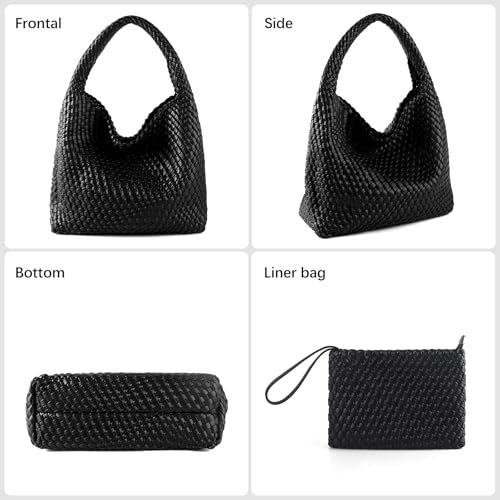Image of Woven Bag for Women Vegan Leather Tote Bag Large Summer Beach Travel Handbag and Purse Retro Handwoven Shoulder Bag