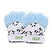 Paquet de 2 gants de dentition en silicone de qualité alimentaire, mitaine de dentition pour bébés, anneau de dentition pour bébé (4 doigts) (bleu)