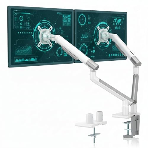 STD49024W Elysium 17"-32" Çift Monitör Kolu, Ultra İnce Alüminyum Amortisörlü Stand, 2x9 kg Vesa Tutucu, Beyaz