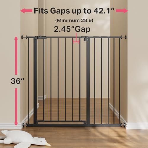 InnoTruth 36" Extra Tall Baby Gate for Stairs, 28.9-42.1" Dog Gates for Doorways One-Hand Open,Dual Lock Dog Gates for The House, Hallways, Bedroom, Separate Pet & Baby,Easy Install Safety Gate,Black - Image 3