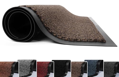 FB FunkyBuys Felpudo lavable, resistente, antideslizante y elegante, grande de goma para interiores y exteriores para un agarre perfecto del polvo (marrón ondulado, 120 x 60 cm)