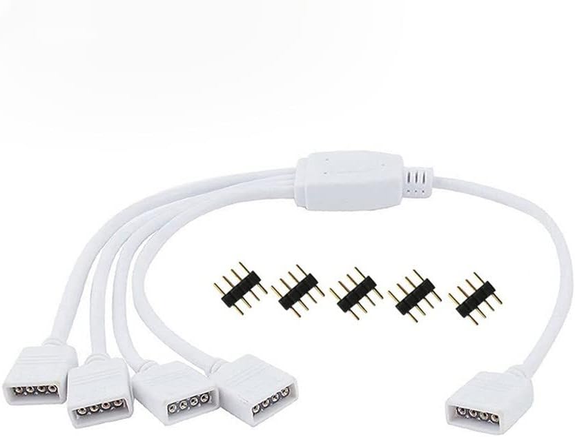 RGBZONE 4 Pins Splitter Cable Y-Splitter (Four Way) for 5050 3528 RGB LED Light Strip with 5 Male 4 Pin Plugs