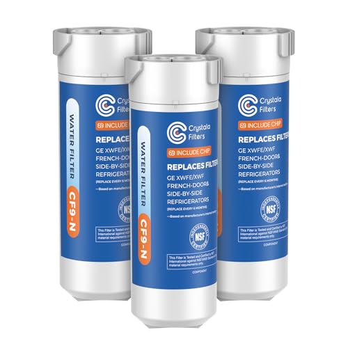 Image of Crystala Filters Water Filter Compatible with XWFE (Built-in CHIP), Replacement for GE XWFE, XWF Refrigerator Water Filter Pack of 3