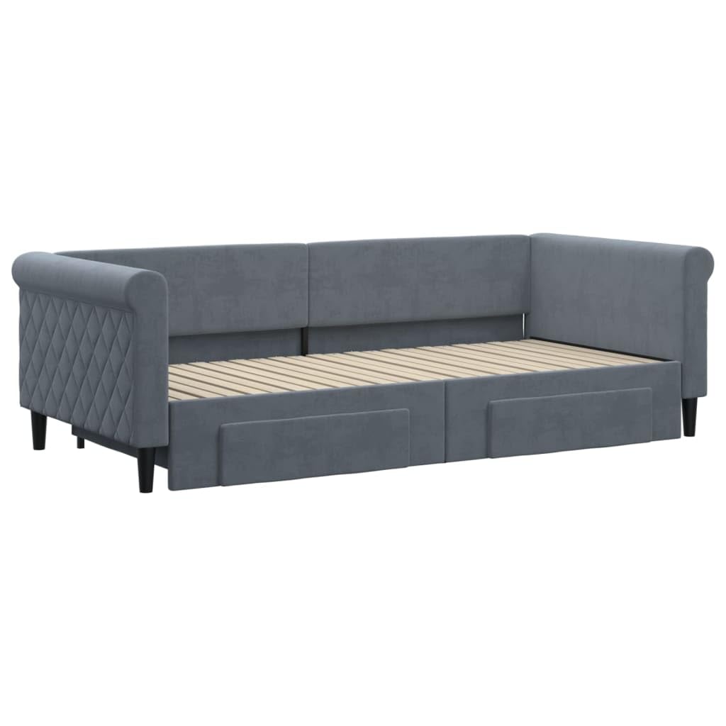 vidaXL Sofa rozsuwana z szufladami, ciemnoszara, 90x200 cm, aksamit