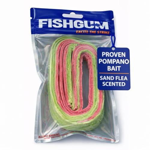 FishGum Surf Fishing Bait Strips for Saltwater Beach Fishing Real Shrimp Crab Clam & Sand Flea Infused Scent Artificial Cut Bait for Pompano Redfish & Flounder (Chartreuse Green and Pink)