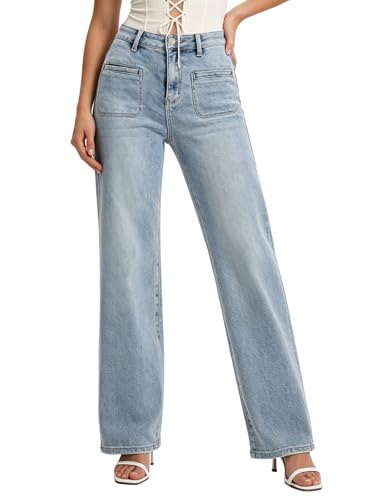 ONESO Women's High Waisted Straight Leg Jeans Heavyweight Premium Stretch