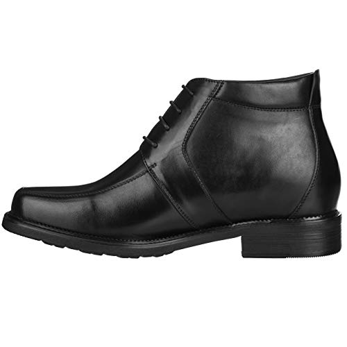 CALTO Men's Invisible Height Increasing Elevator Shoes - Black Premium Leather Lace-up Square-toe Ankle Boots - 3.2 Inches Taller - G9905 - Size 6.5 D(M) US3