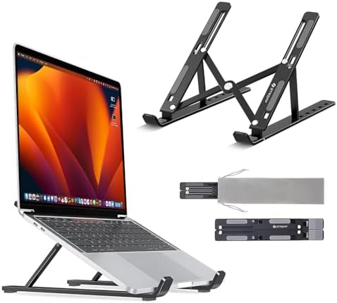 STRIFF laptop stand, macbook stand, portable laptop stand, gaming laptop stand, foldable laptop stand with 6 Level Height & Angle Adjustment & Air Ventilation, Anti-Slip Silicone Pads 15.6-Inch(Black)