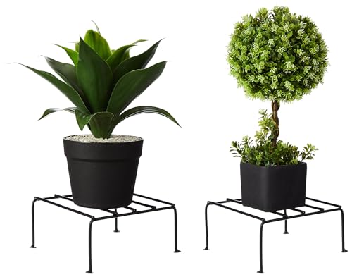 Image of Amazon Brand - Solimo Metal Flower Pot Stand (Black, Set of 2, Square) | Gamla Stand for Home | Plant Stand for Balcony | Premium Flower Pot Stand | Plant Stand for Living Room