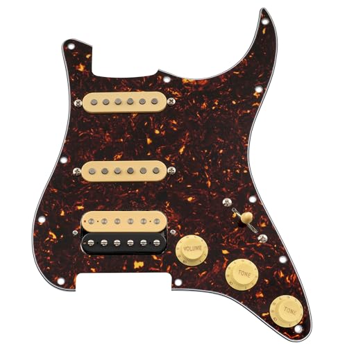 Musiclily Pro Auto-Split HSS Loaded Pickguard ST Prewired Pickguard with Artec Alnico 5 Single Coil Humbucker Pickups for American/Mexico Import Squier Strat Electric Guitar, 4ply Tortoise Shell
