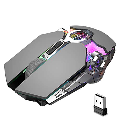 Preisvergleich Produktbild Bluetooth Gaming Mouse, wiederaufladbare drahtlose Maus, LED Rainbow Backlit 2400dpi Silent Mice, für Laptop-PC Windows Mac Linux OSX Notebook Home Office-Spiele (grau)