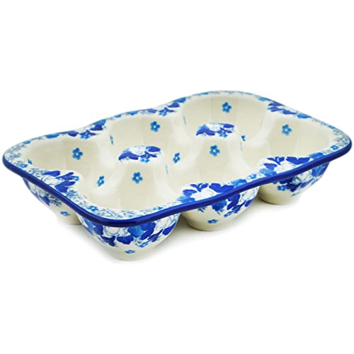 Polish Pottery 7-inch Egg Crate made by Ceramika Artystyczna (Blue Spring Theme) + Certificate of Authenticity