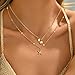 DAILI Seashell Layered Charm Necklace for Women,14k Gold Plated Starfish Pendant Non Tarnish Necklace,Adjustable Stainless Steel Stack Choker Chain Jewelry for Summer Beach Vacation