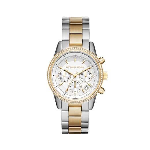 Michael Kors - Reloj Ritz Chronograph de Cuarzo con Correa de Acero Inoxidable en Tonos Plateados y Dorados para Mujer MK6474