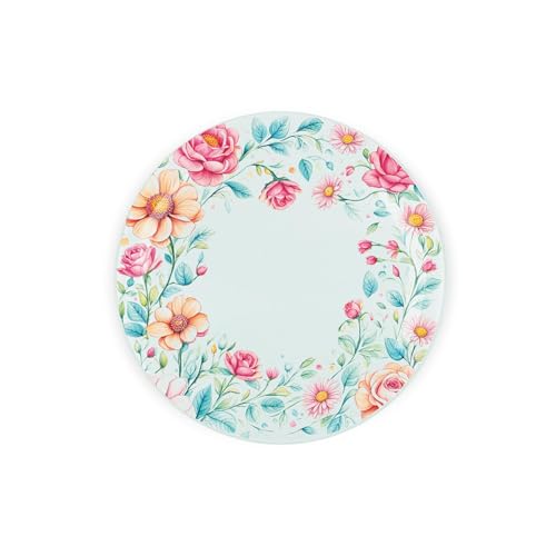 Salvamanteles redondos de cristal floral – Arte de flores pastel regalo de cocina – Tabla de cortar/cortar texturizada protector de encimera con patas antideslizantes 20 cm x 20 cm (8 x 8 pulgadas)