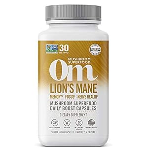 Om Mushroom Superfood Lion’s Mane Mushroom Capsules Superfood Supplement, 90 Count, 30 Day Supply, Fruit Body and…