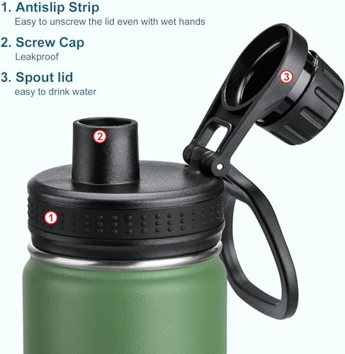Image of koodee 16 oz Water Bottle Stainless Steel Double Wall Vacuum Insulated Wide Mouth Water Bottle with Leakproof Spout Lid-Reusable Metal WaterFlask BPA Free (Grass Green)