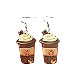 Thanksgiving Day for Women Wooden Painted Earrings Cute Coffee Cup Dangle Earrings Lightweight Fun Autumn Drop Earrings