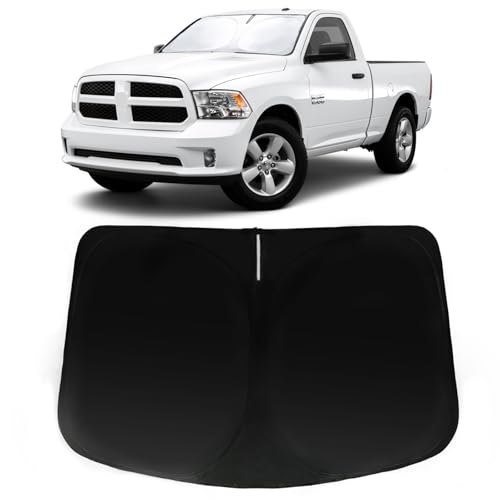 Image of Car Front Windshield Sun Shade for DO-RAM 2011-2019, Car Window SunShades Shield Cover Sun Visor Protector with 240T Reflective Fabric UV & Sun Heat Protection Accessories