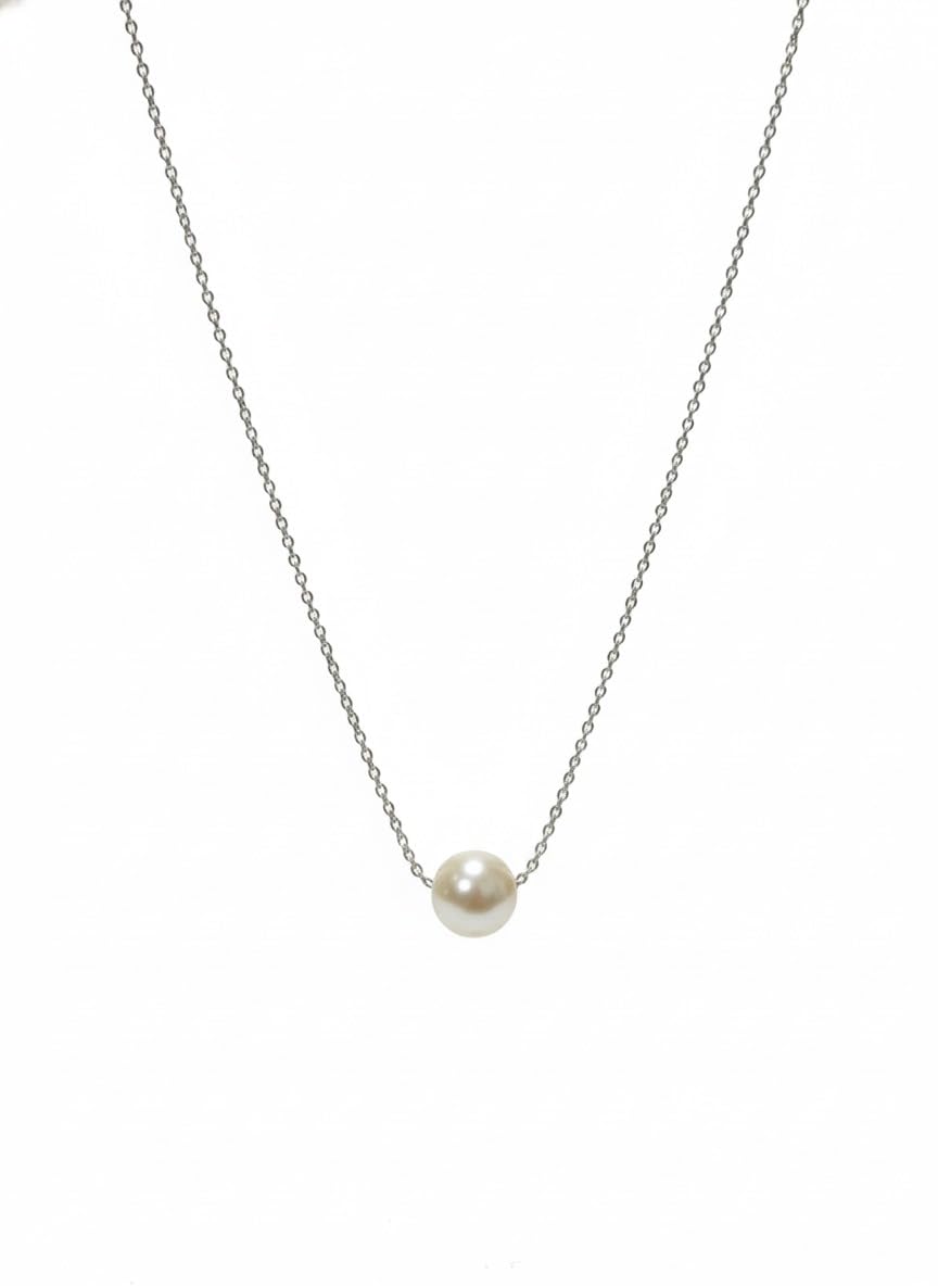 Classic Silver Chain Necklace with Single Pearl Pendant-image-6