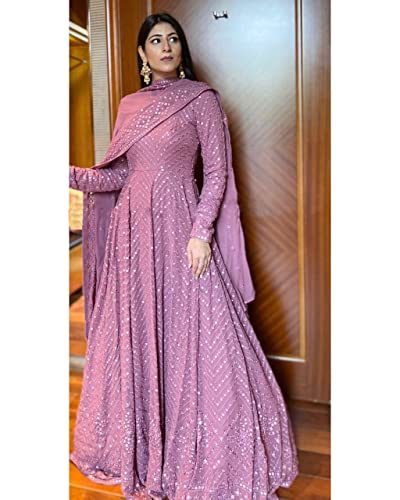 Image of Omkar Textile's Light Purple Georgette Designer Gown with Dupatta Set (Ready to wear) for Wedding, Evening,Party, Brthday etc.