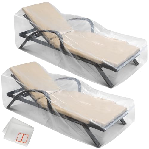 2-Pack Waterproof Outdoor Chaise Lounge Covers for Patio Furniture - Reusable & Heavy-Duty Clear Plastic Outdoor Furniture Covers Waterproof for Lounge Chairs, 84" x 32" x 32"