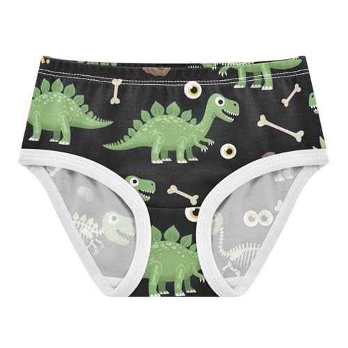 Toddler Panties, Playful Green Dinosaurs Cotton Underwear for Girls, 2–8 Years