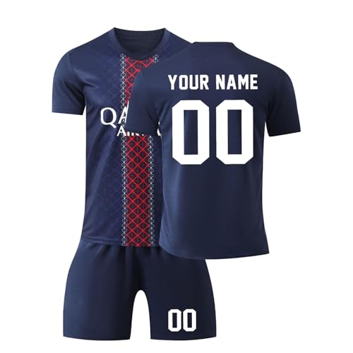 Maillot de Foot Enfant Personnalisé avec Nom Numéro Ensemble Foot Tee Shirt et Short pour Garçon Homme Cadeaux pour Fans de Football (A15)