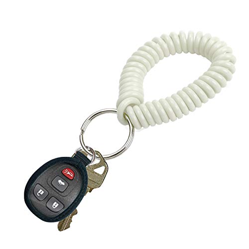 Image of Lucky Line 2 inch Spiral Wrist Coil with Steel Key Ring, Flexible Wrist Band Key Chain Bracelet, Stretches To 12 inch White, 10 Pack (41090)