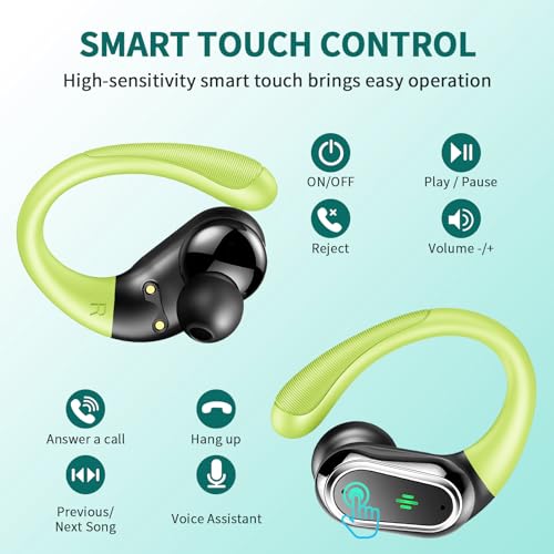 Image of Wireless Earbuds, 2026 Bluetooth 5.4 Headphones Sport, Bluetooth Earbuds with ENC Noise Canceling Mic, 60H Stereo Wireless Headphones IP7 Waterproof with Earhooks, Dual LED Display for Workout /Running