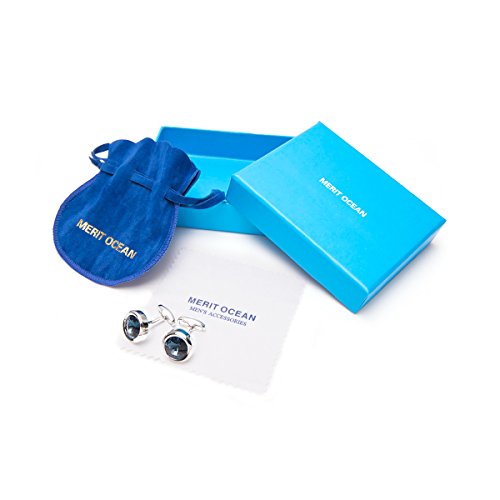 Merit Ocean Mens Cufflinks Elegant Style Cuff Link Super Shiny Swarovski Navy Blue Crystal Circular Cufflinks With Gift Box #TOP5