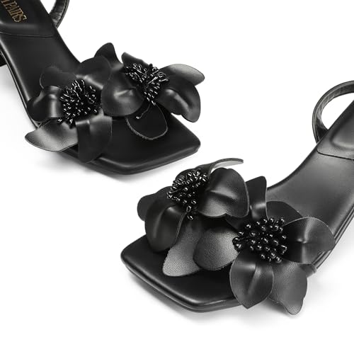 DREAM PAIRS Women's Flower Wedding Heels Cute Square Toe Slingback Low Kitten Heels Sandals with Ankle Strap2