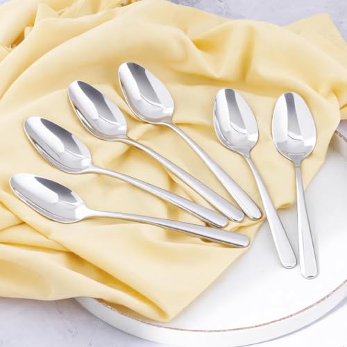 Image of Culinex 18 /8 Premium Stainless Steel 7.5 inch All Purpose Spoon Set of 12 for Dining Table, Kitchen | Heavy, Rustproof, Designer Silver Flatware By thinKitchen (Dora Series)