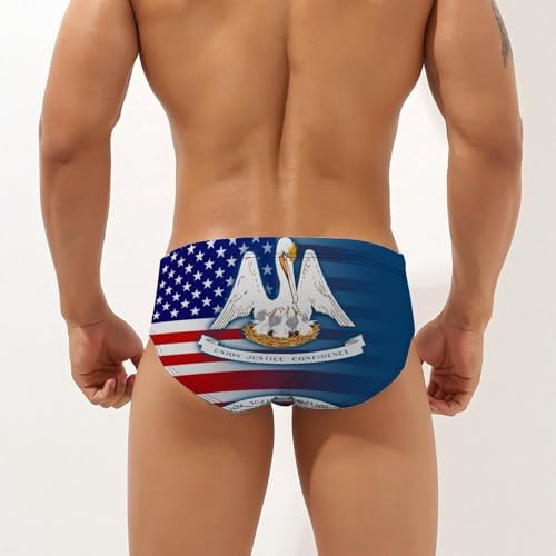 U.S.A and Louisiana State Flag Printed Swim Briefs for Men Sexy Bikini Swimwear Elastic Beach Trunks Bathing Suit3
