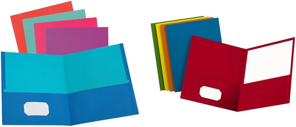 Oxford 2 Pocket Folders, Textured Paper, 25 Per Box (53274EE) & Two-Pocket Folders, Assorted Colors, Letter Size, 25 per Box (57513)