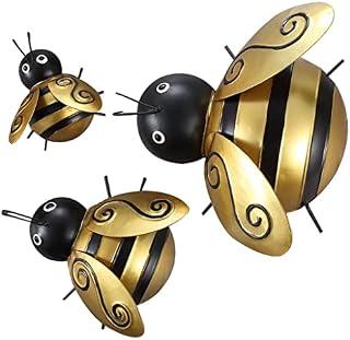 Skelang 3 Pcs Bumble Bee Wall Decor, Metal Wall Art, Bee Wall Hanging Ornament, Metal Wall Sculpture for Garden, Home Decor