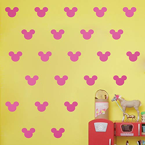 24Pcs Cartoon Mickey Mouse Head Wall Sticker Baby Nursery Cute Animal Wall Decal Children Room, Wall Art Easy Removable (Pink, Vinyl Pvc Material) #TOP2