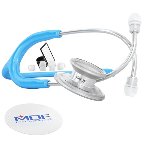 MDF Instruments, MD One Stainless Steel Stethoscope, Adult, Light Blue Tube, Silver Chestpieces-Headset, MDF77714