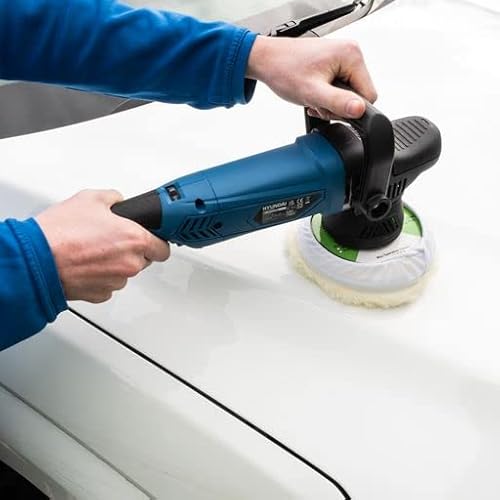 Hyundai 900w Dual Action Polisher Kit - Electric Car Polisher Machine with Variable Speed Control, Corded Buffing Machine for Cars, Vans, Caravans, 4 X 150mm Sponge and Wool Pads